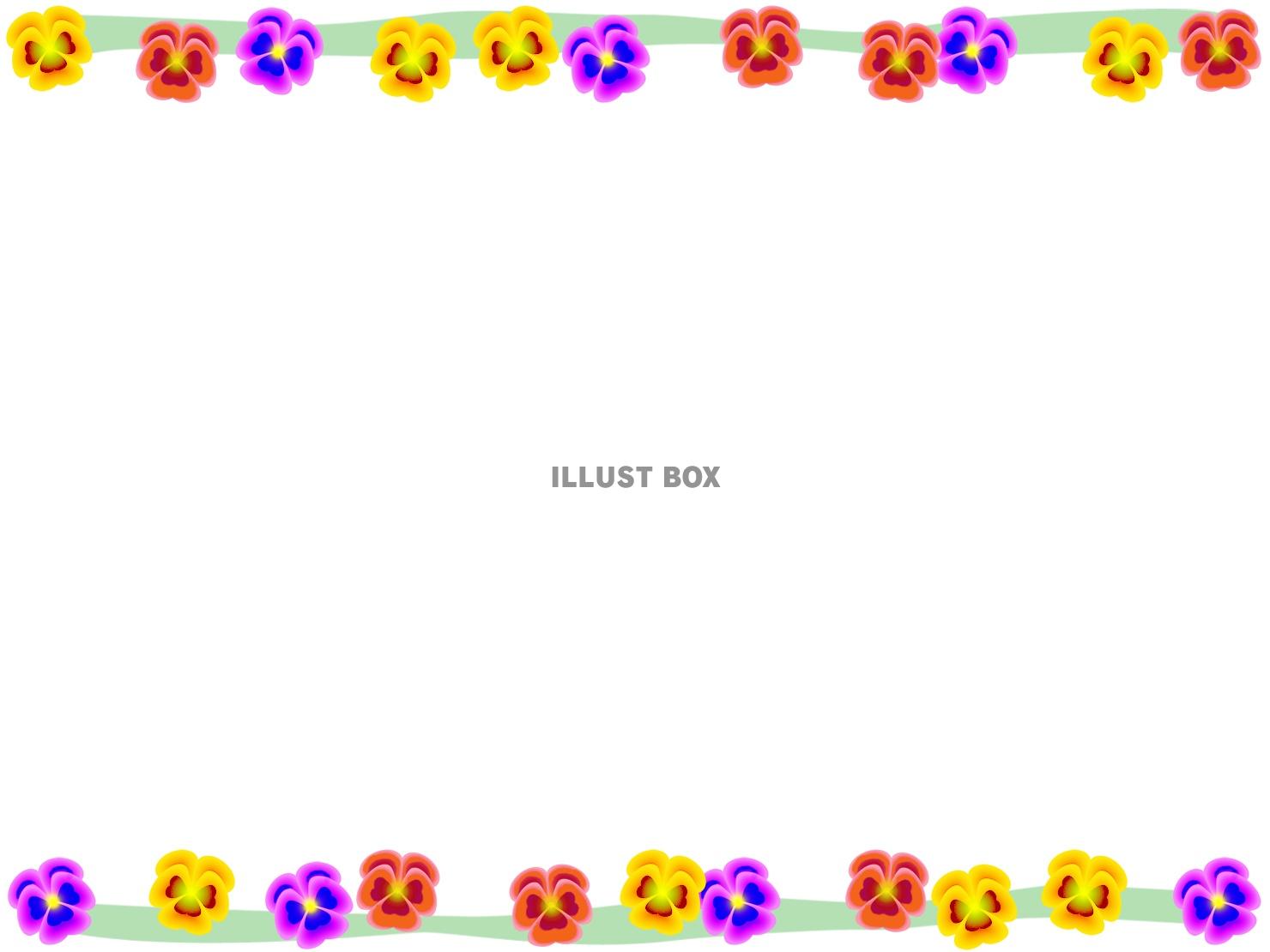 無料イラスト パンジーのフレーム カラフルな花の枠素材
