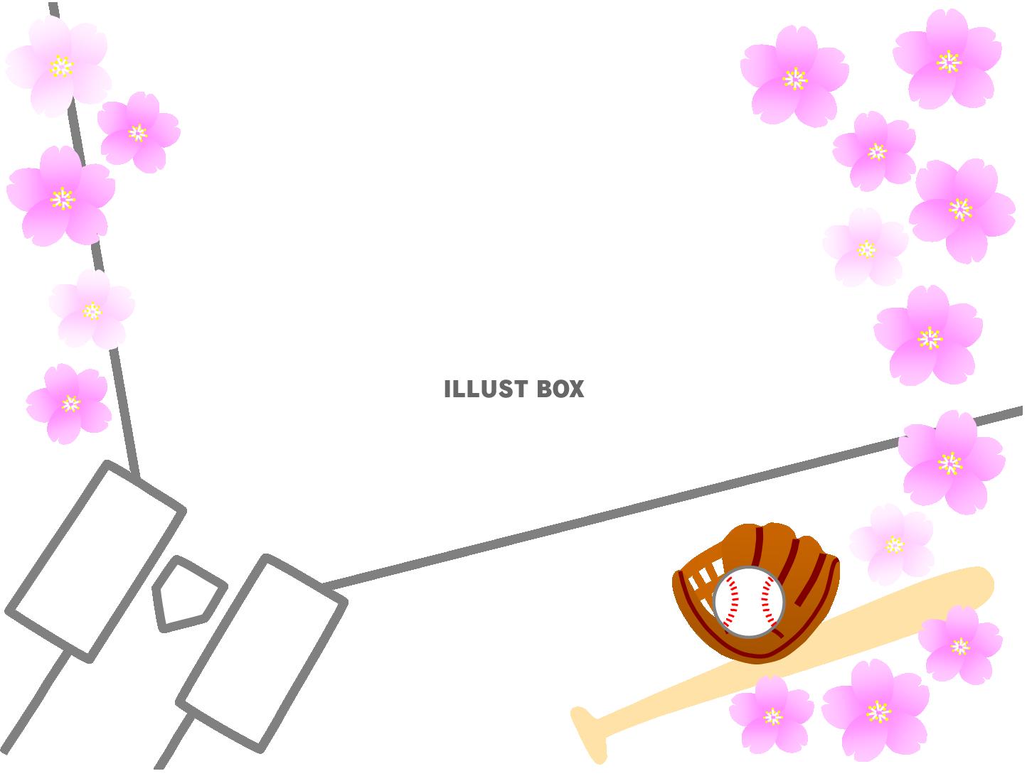 バッターボックスと桜のフレーム３　（野球・軟式野球・春・少年...