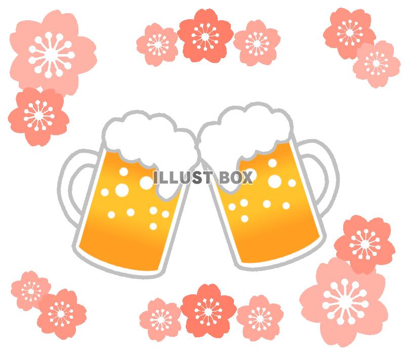無料イラスト 桜と乾杯するビール 透過png