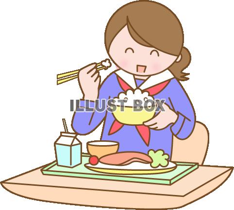 無料イラスト 給食を食べる学生