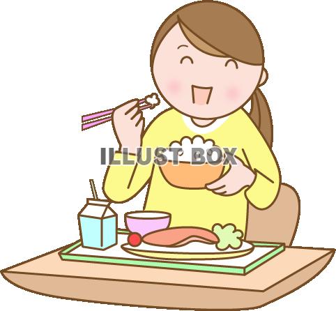 無料イラスト 給食を食べる学生