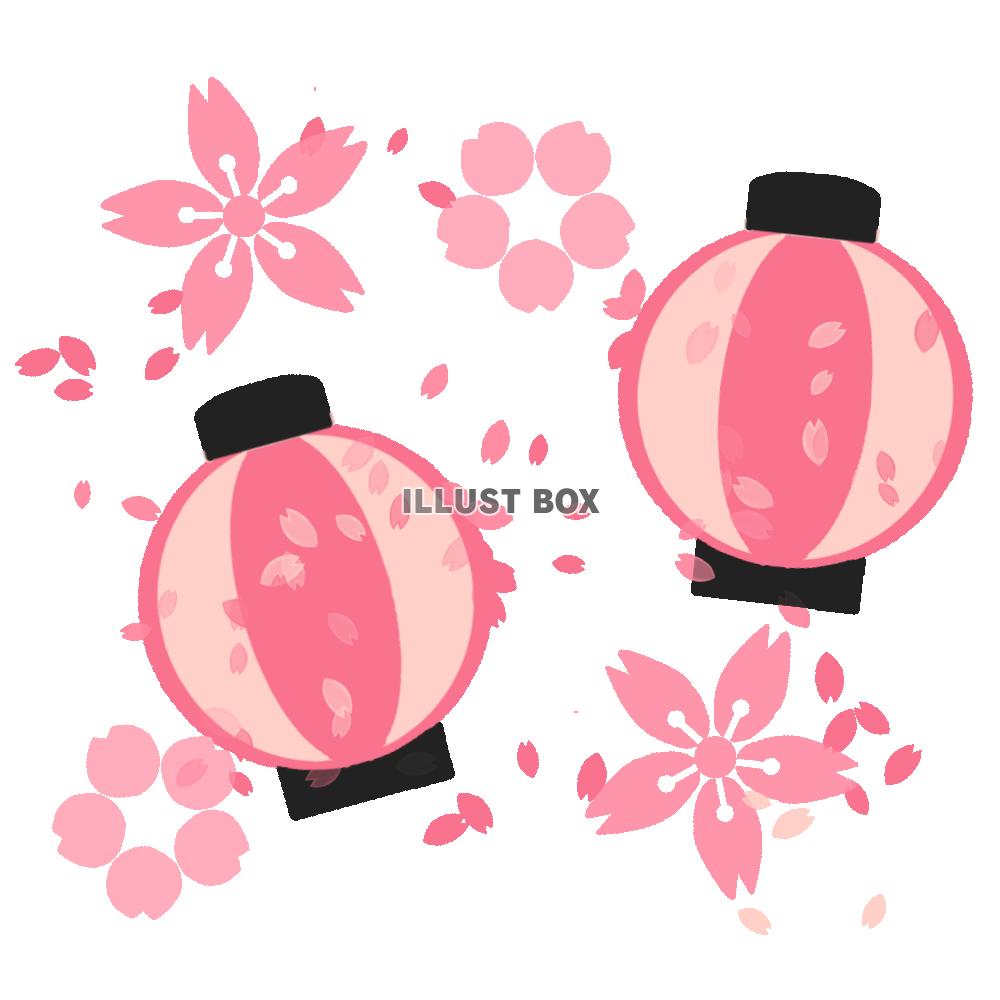 ピンクの提灯と桜　透過png