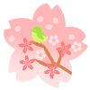 桜型の桜の木とウグイス　透過png