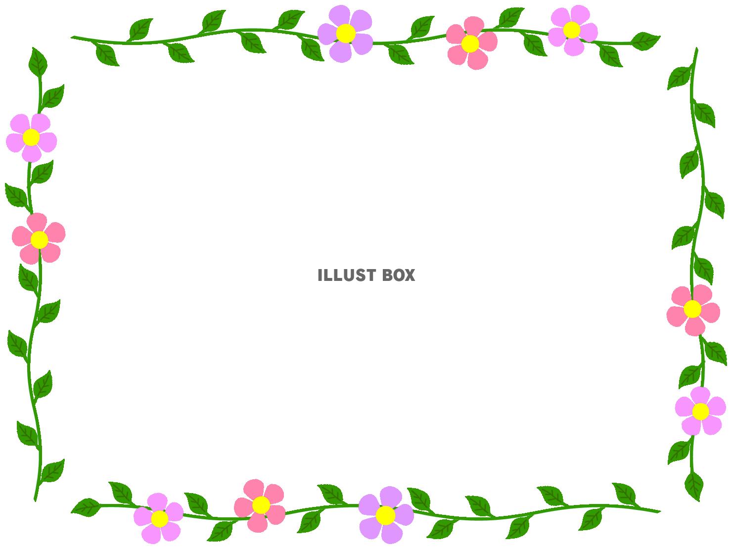 花と葉のフレークかわいいシンプルな飾り枠。透過PNG