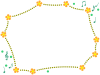 花と音符と点線のフレーム、シンプル飾り枠、透過PNG