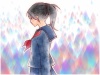 セーラー服の少女（雨柄背景）