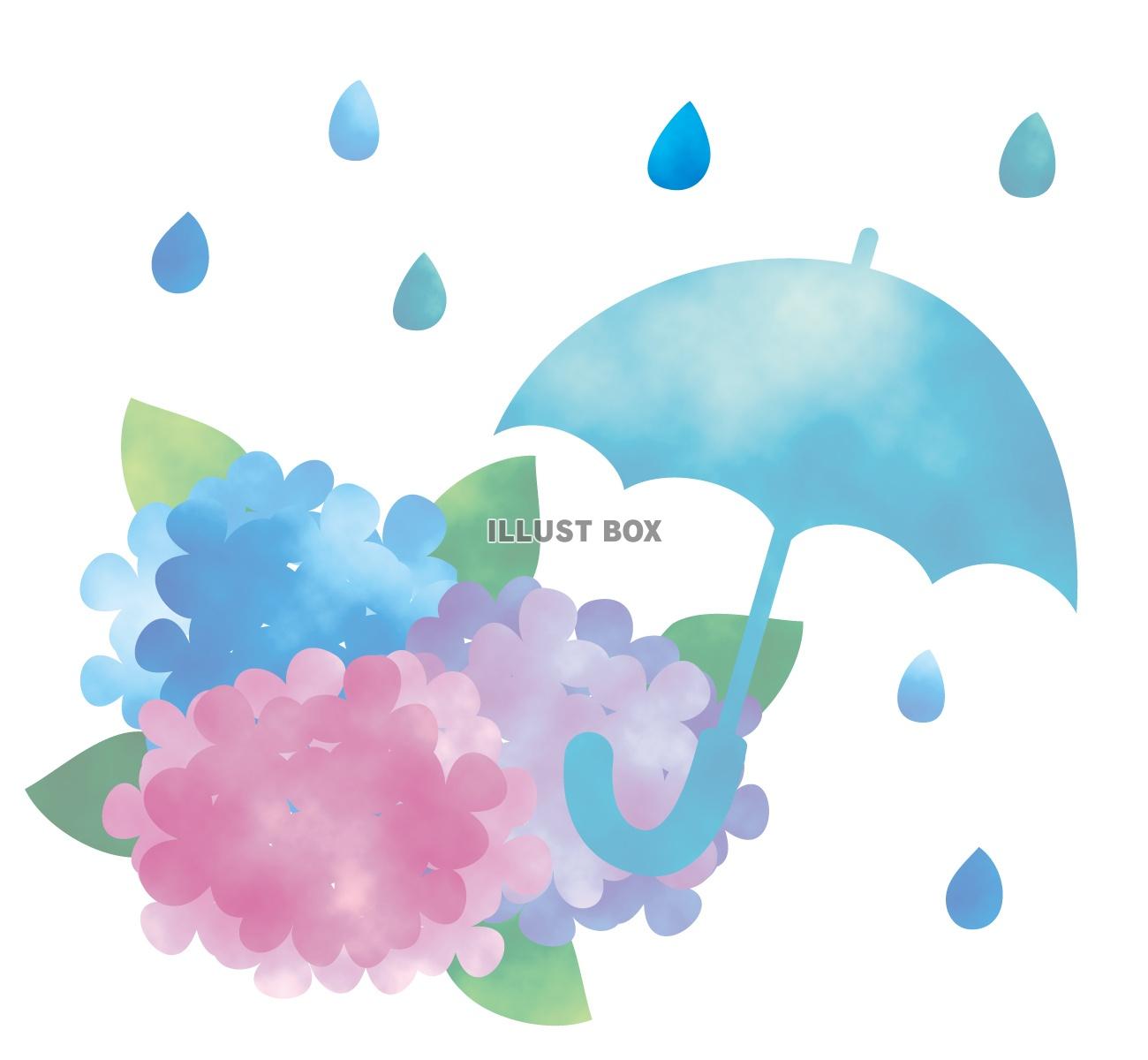 無料イラスト 水彩風の紫陽花と傘