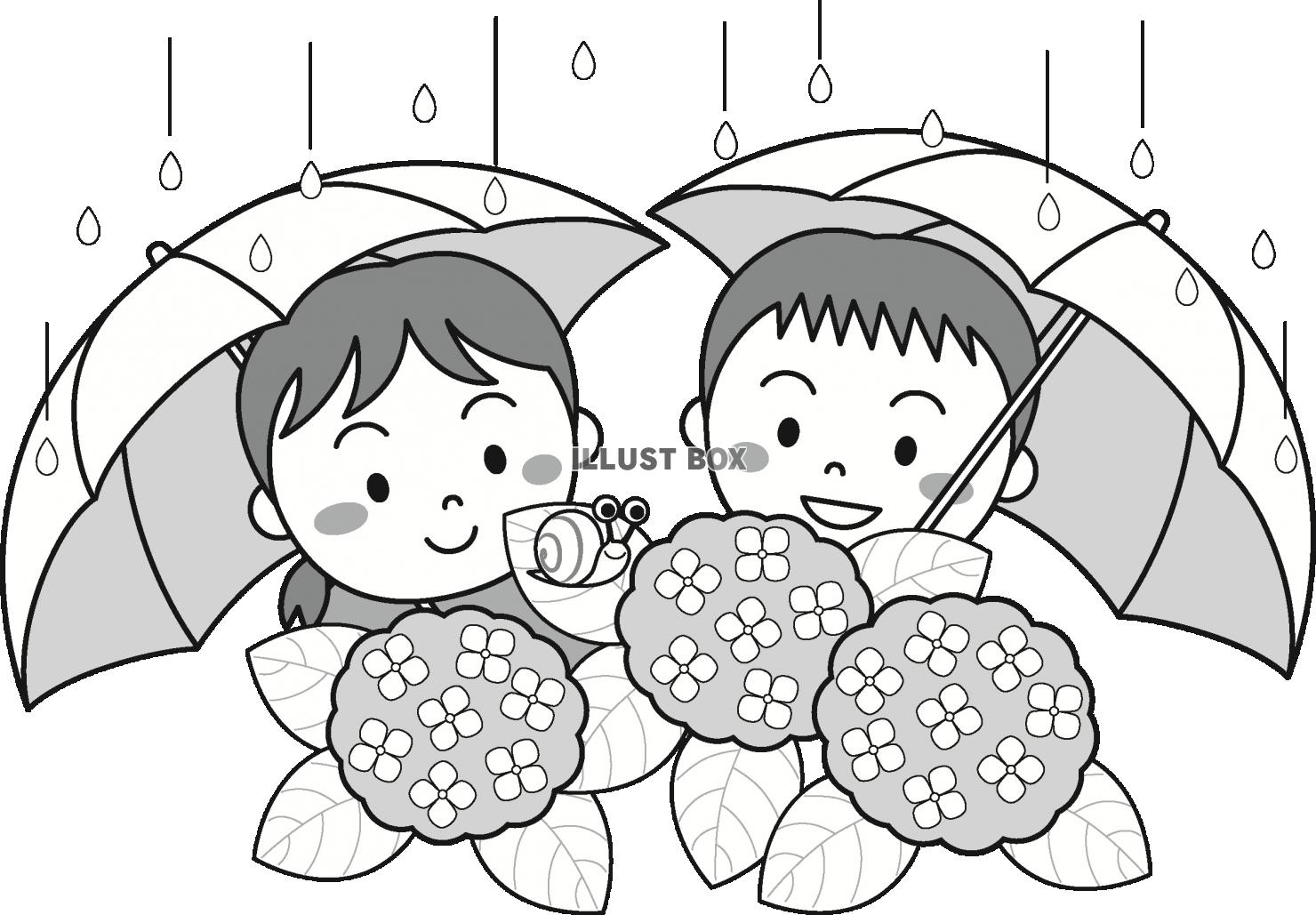 無料イラスト 梅雨の子供達 カラー