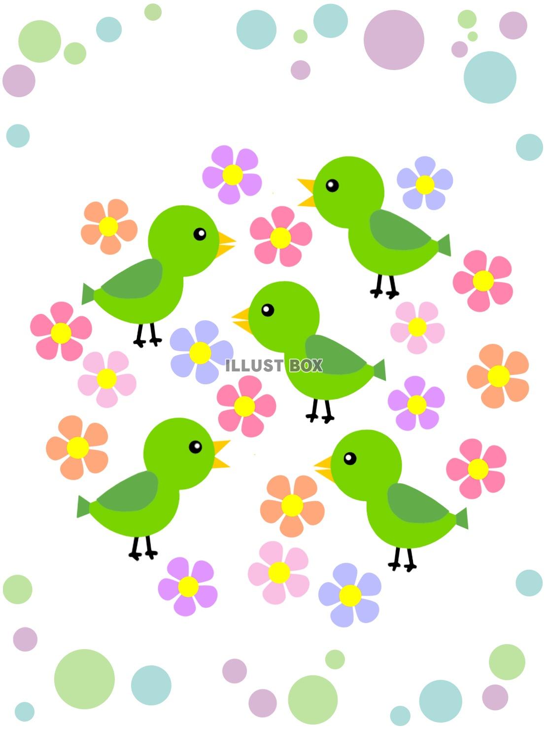 小鳥と花模様の背景イラスト可愛い壁紙素材