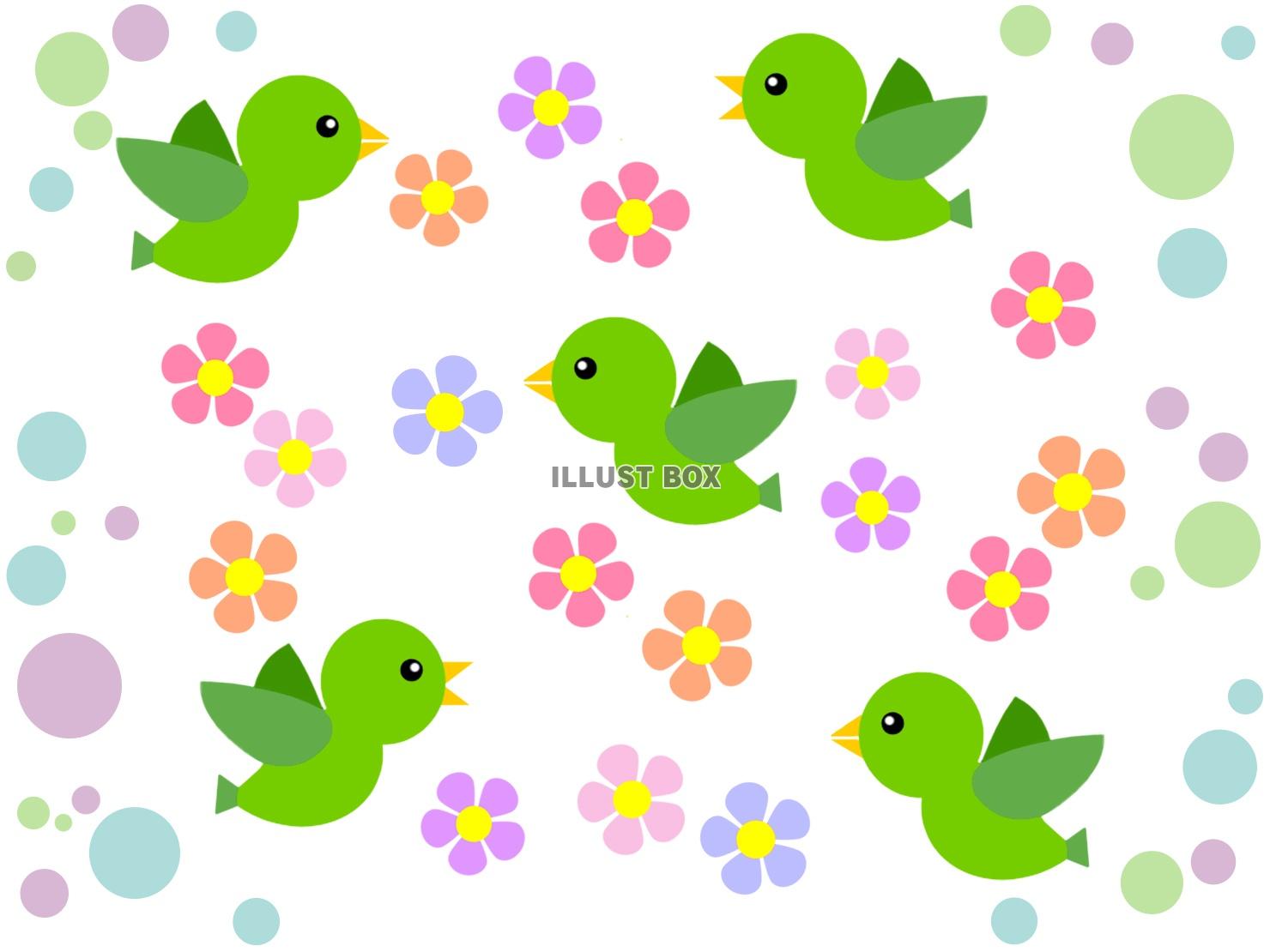 無料イラスト 小鳥と花模様の背景イラスト可愛い壁紙素材