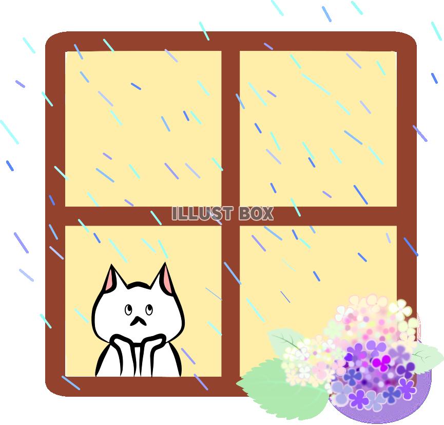 梅雨空と頬杖をつくにゃんこ【PNG】