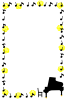 ピアノと音符と薔薇の花のフレーム（縦型、黄色、父の日）