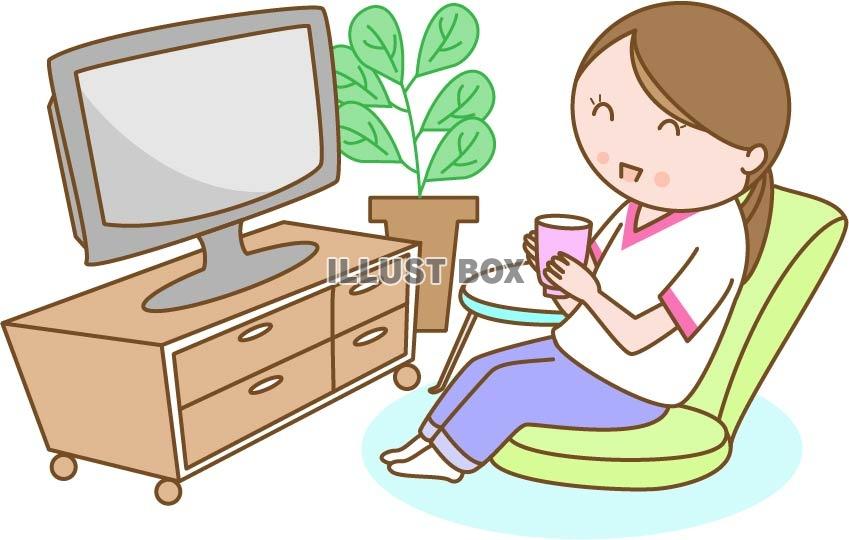 無料イラスト テレビを見る女性
