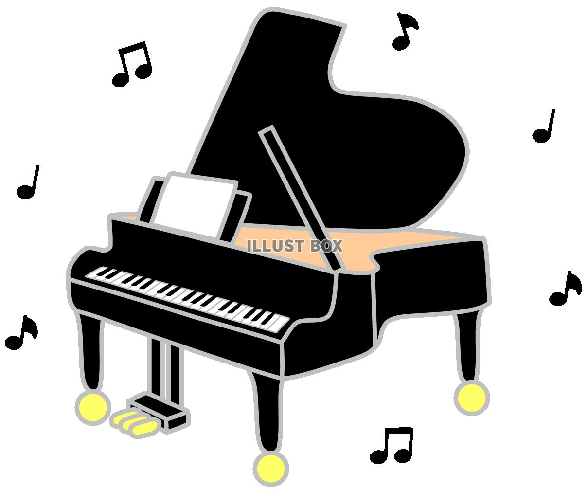 グランドピアノと音符１（楽器、音楽、おんぷ）