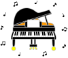 グランドピアノと音符２（楽器、音楽、おんぷ）