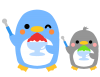 かき氷を持った親子ペンギン　透過png