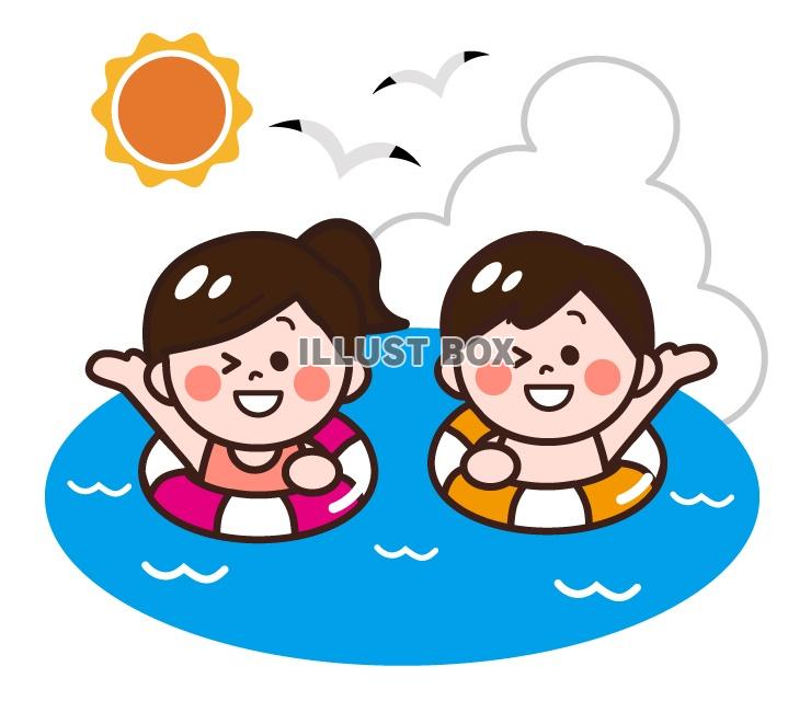 海水浴して遊ぶ子供（海）