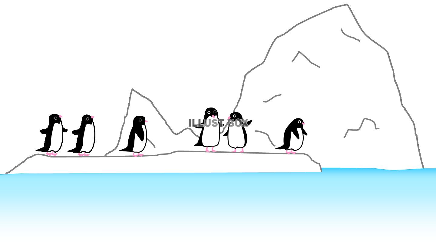 無料イラスト 氷山とペンギン１ 南極 海