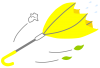 風でひっくり返った傘　黄色（嵐、台風、木枯らし、木の葉、紙くず）