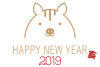 細いラインのシンプルなウリボウHAPPY NEW YEAR 2019 亥年年賀状