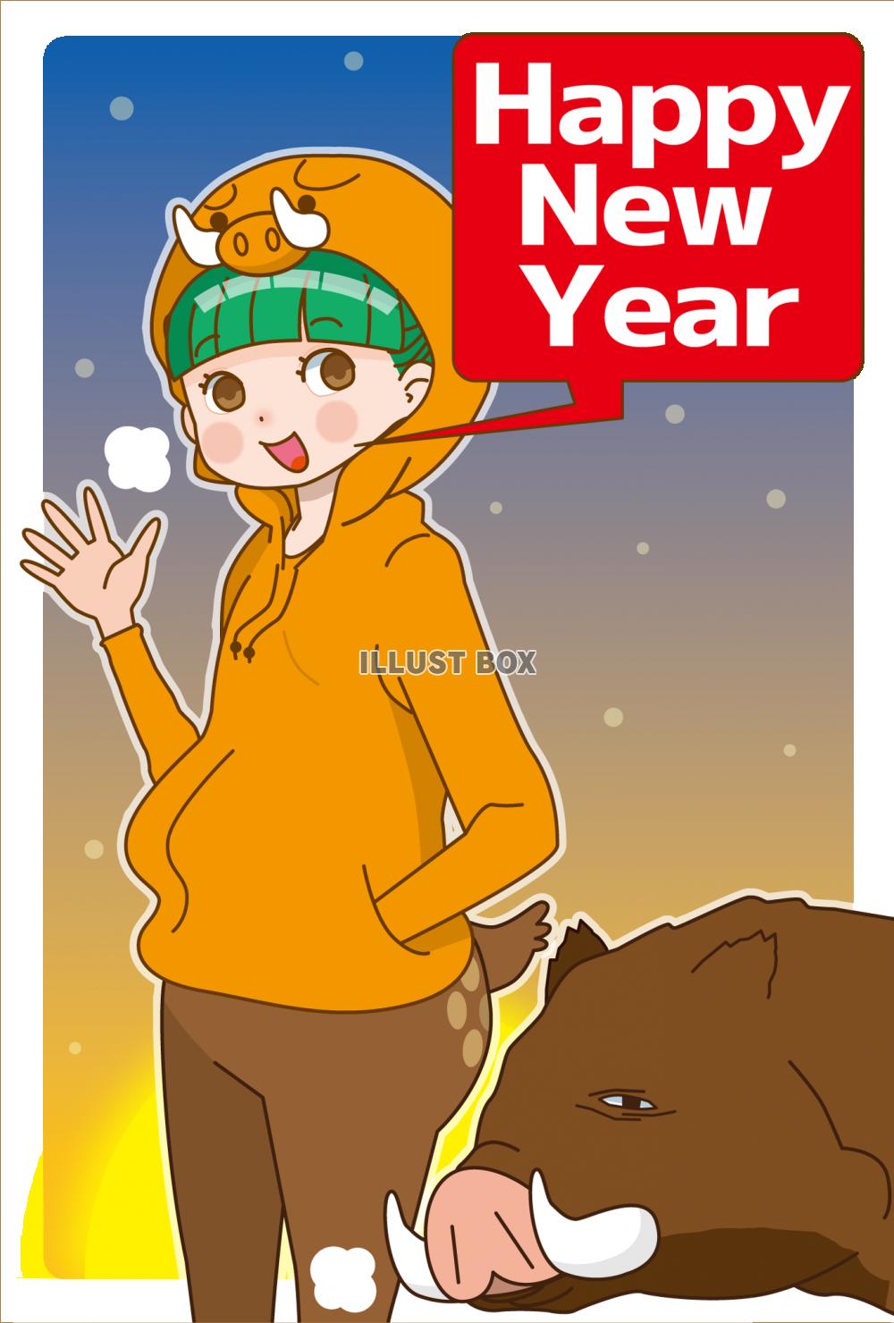 2019年の亥年用年賀状イラスト