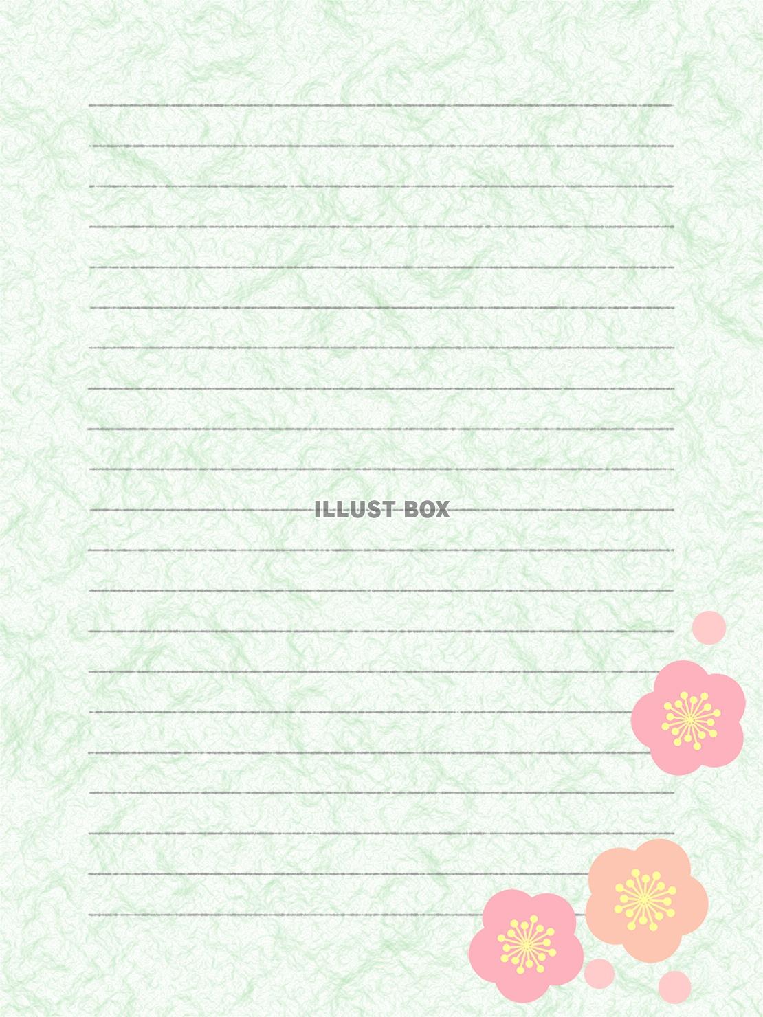 和紙の便箋横書き、梅の花のイラスト背景