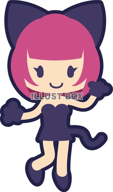 無料イラスト ハロウィンのコスプレ黒猫イラスト