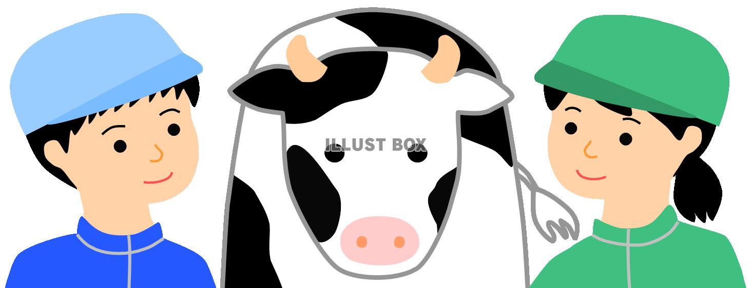 酪農家と牛３（畜産、ホルスタイン、ミルク缶、うし、牧場）