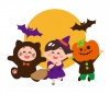 ハロウィンに仮装（黒猫・魔女・カボチャ頭）する子供達