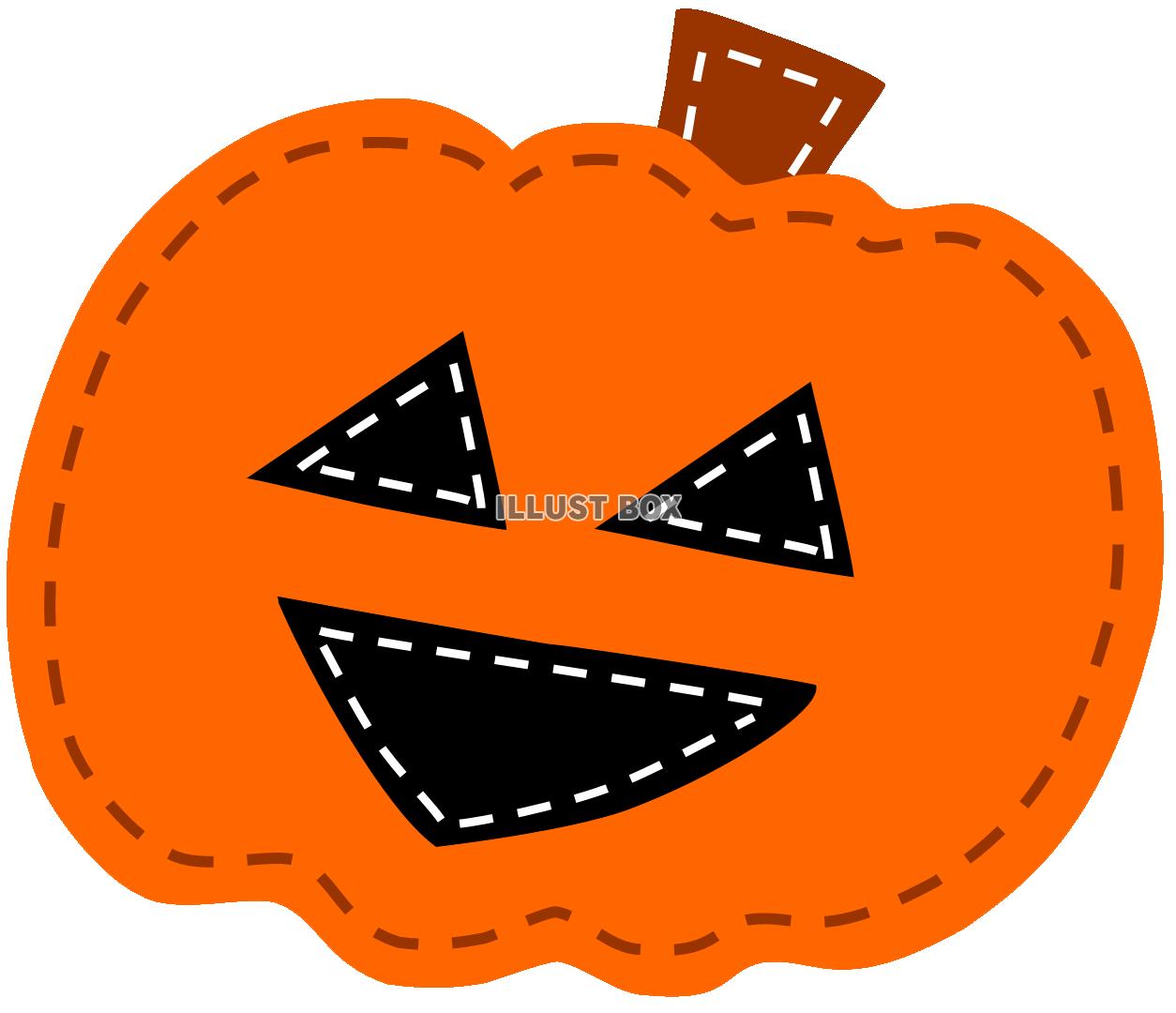 無料イラスト フエルトワッペン風のかぼちゃおばけ ハロウィン 縫い目ステッ