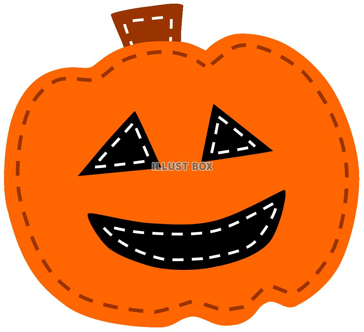 無料イラスト フエルトワッペン風のかぼちゃおばけ２ ハロウィン 縫い目ステ