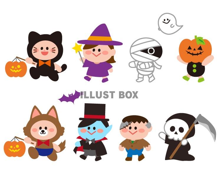 無料イラスト ハロウィンに仮装する子供達