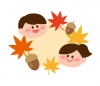 子供と紅葉、ドングリのイラスト