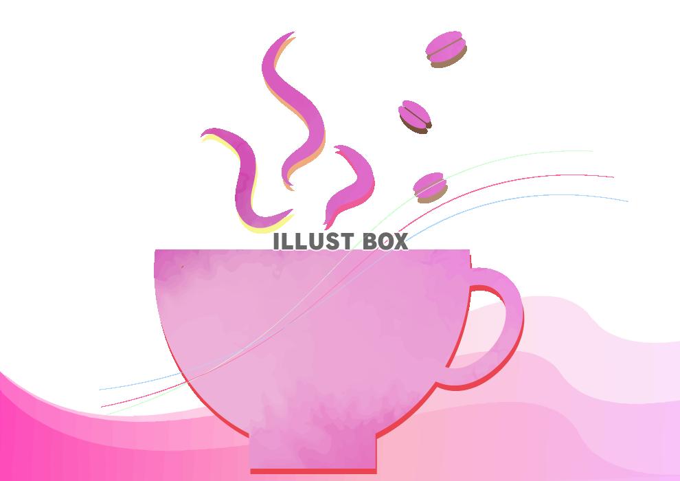 無料イラスト アロマ広がるピンクのコーヒーカップイラスト