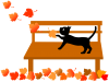 秋のベンチとねこ　（紅葉、落ち葉、プラタナス、公園、猫、ネコ）