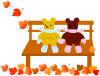 秋のベンチと熊のぬいぐるみ２（紅葉、落ち葉、プラタナス、公園、くま、クマ）