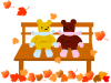 秋のベンチと熊のぬいぐるみ３（紅葉、落ち葉、プラタナス、公園、くま、クマ）
