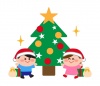 ツリーとサンタ帽をかぶった子どものクリスマスイラスト