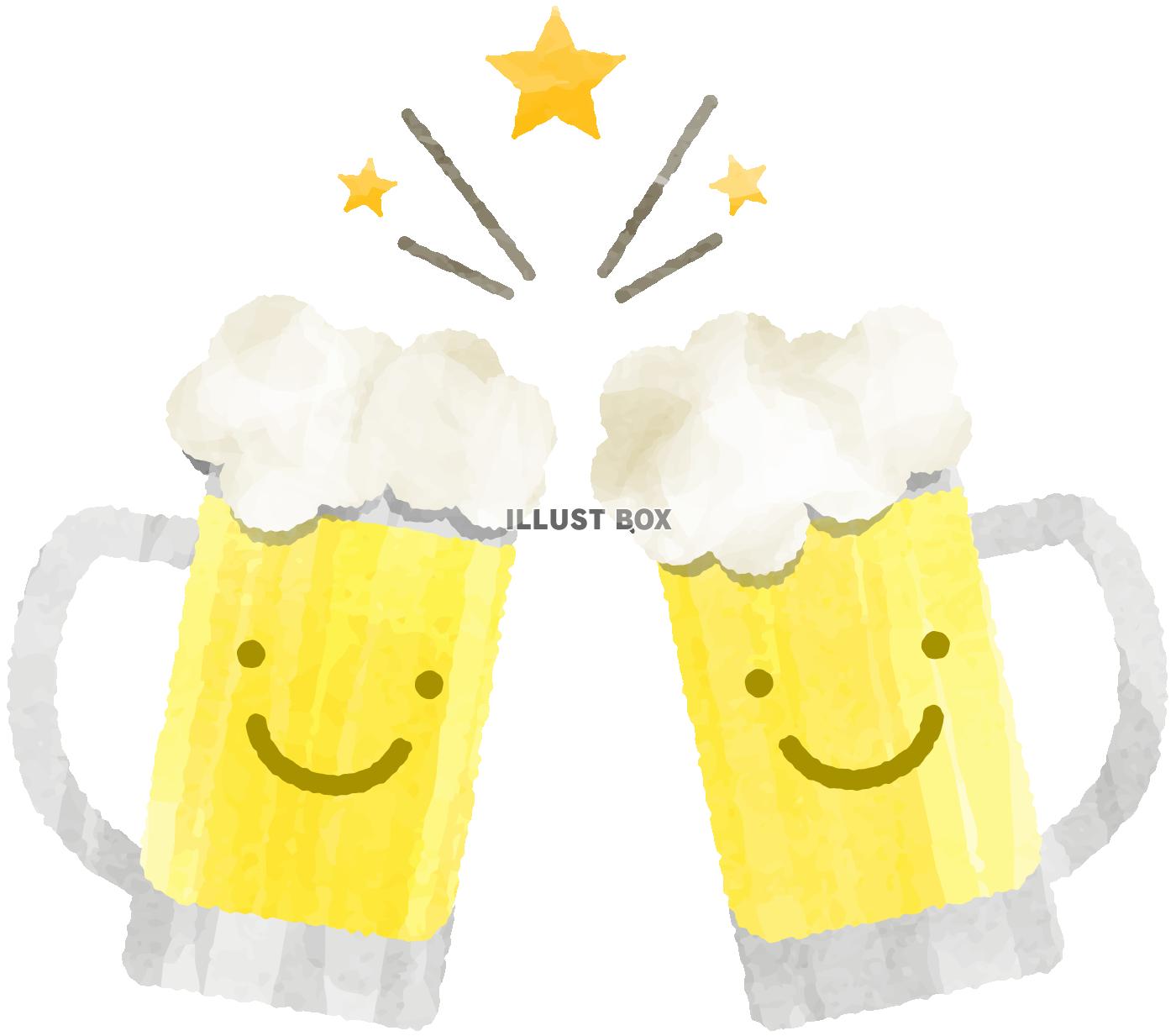 無料イラスト 手描き風ビールジョッキで乾杯イメージ