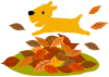 落ち葉で遊ぶわんちゃん（犬、秋、冬、枯れ葉、いぬ）