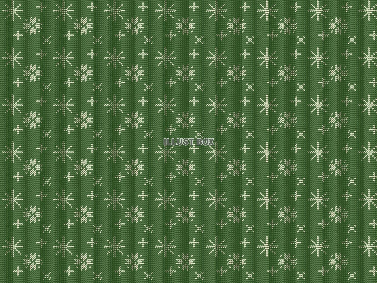 雪の結晶柄ニットパターン背景（緑）