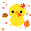 紅葉をくわえたひよこ　透過png