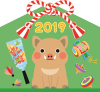 2019・年賀状用イラスト・絵馬風イノシシ２