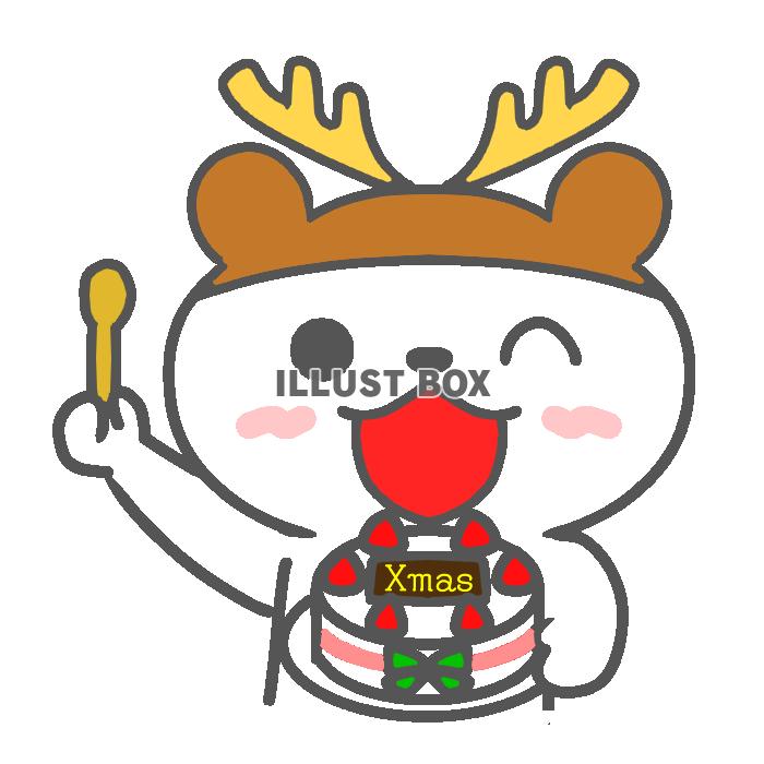 無料イラスト クリスマスケーキを持ったトナカイ帽子のクマ 透過png