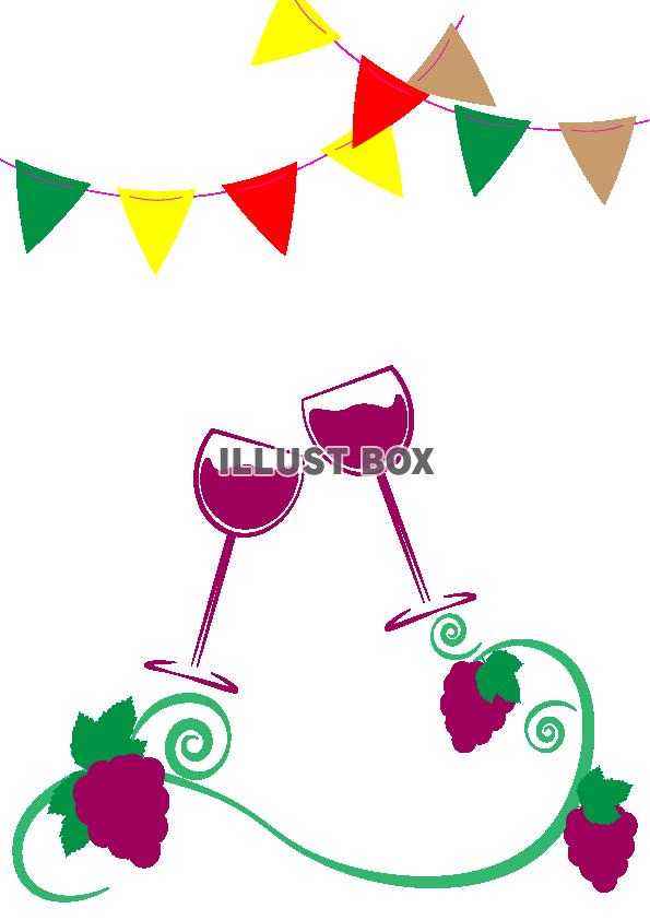 ガーランドとワイングラスとぶどうのイラスト