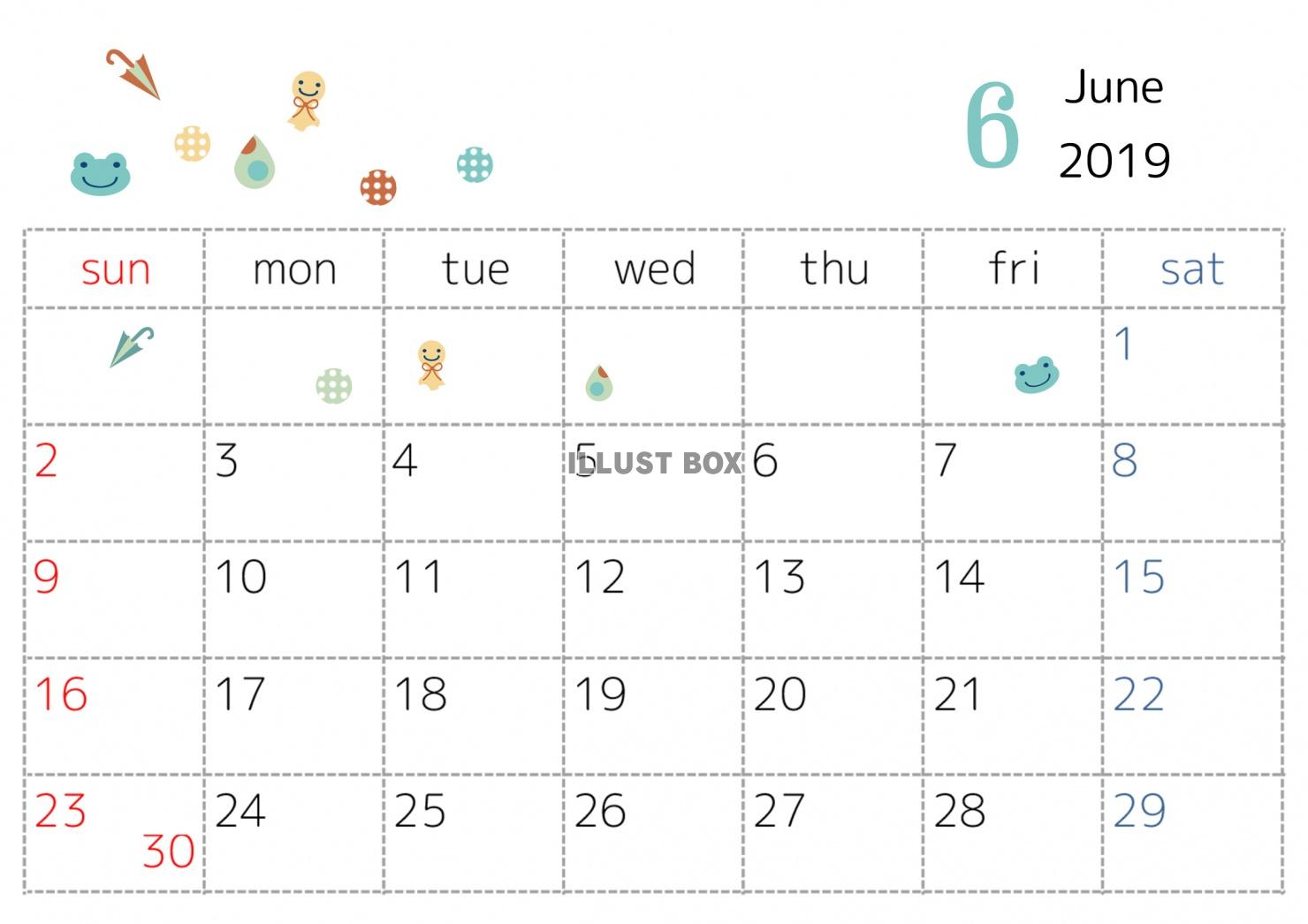 2019年6月カレンダー　ドットとモチーフ