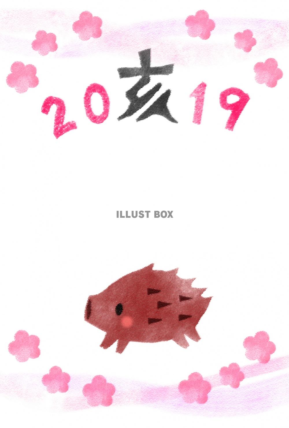 年賀状2019亥水彩風2