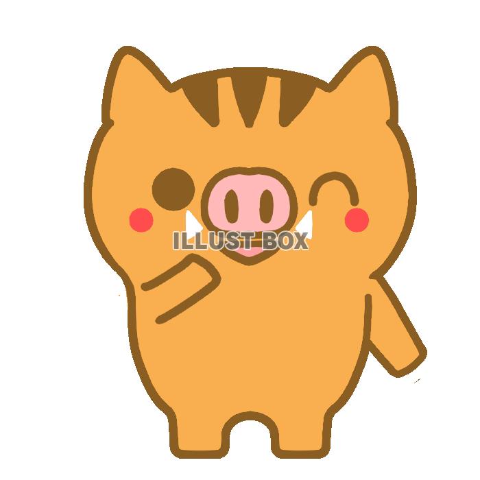 無料イラスト ウインクしたイノシシ 透過png