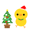 クリスマスツリーとひいらぎをつけたひよこ　透過png