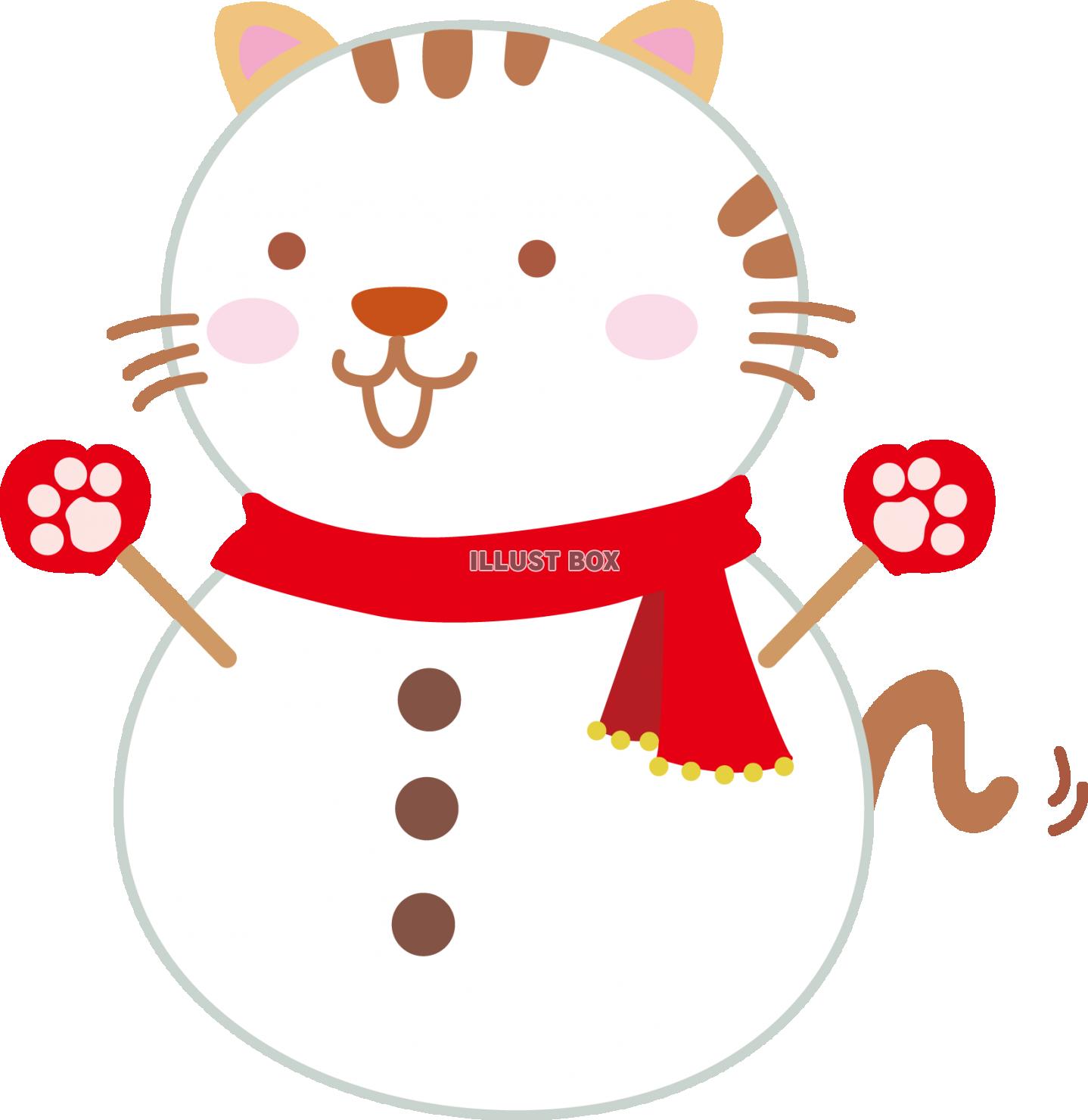 無料イラスト ねこ雪だるま透過png